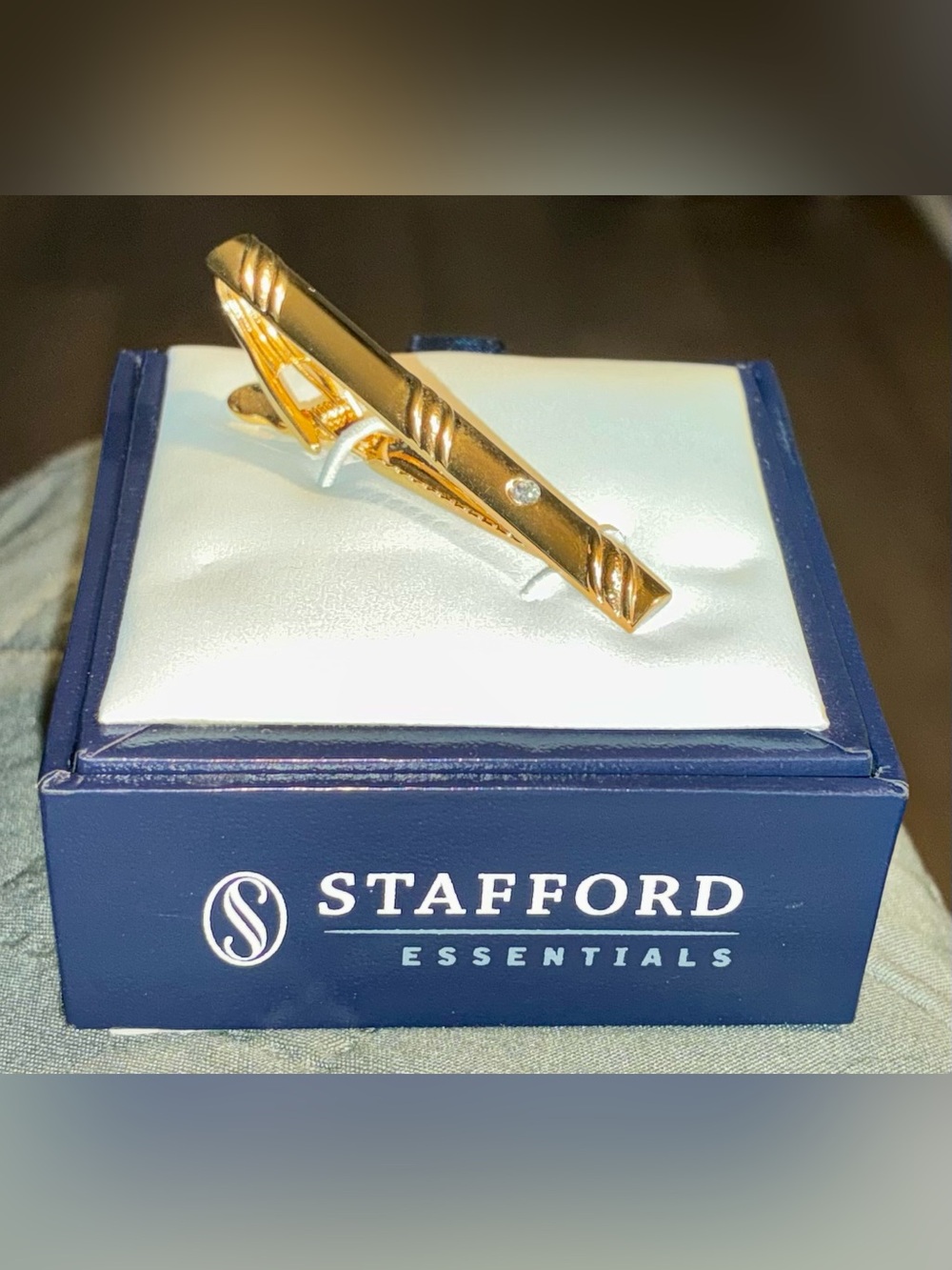Stafford Gold-Tone Tie Clip with Clear Accent